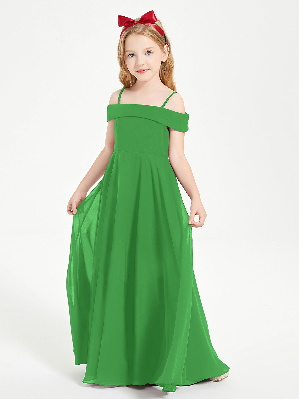 Off-the-Shoulder Dresses for Stylish Junior Bridesmaids Green